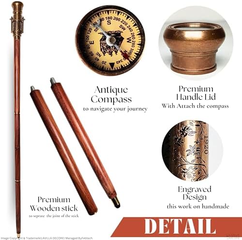 Antique Brass Telescope Walking Cane - Victorian Style Rosewood Steampunk Canes 38 Inches