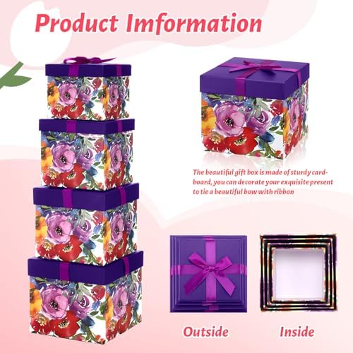 Cholemy 4PCs Retro Flower Gift Boxes with Lids