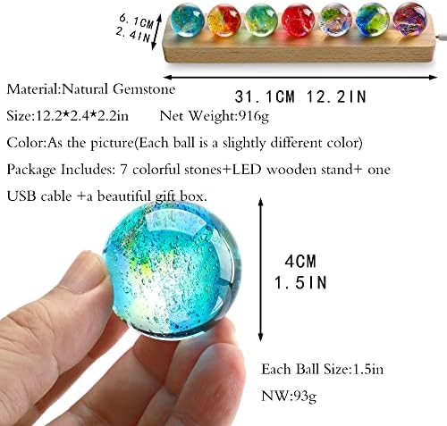 7 Chakra Crystal Healing Spheres with LED Wooden Stand