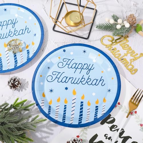 Whaline 24Pcs Happy Hanukkah Paper Plates
