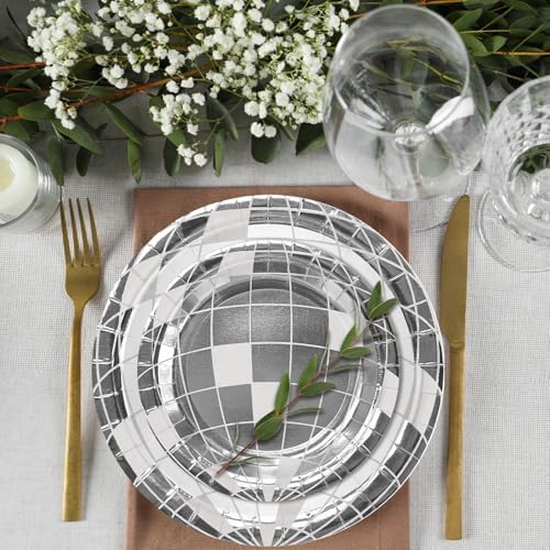 LeZakaa 50Pcs Disco Ball Paper Plates Set