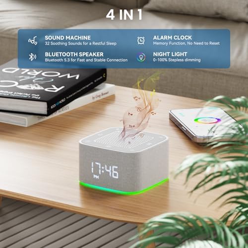 Augnner Sound Machine Alarm Clock with 32 Sleep Sounds and Night Light