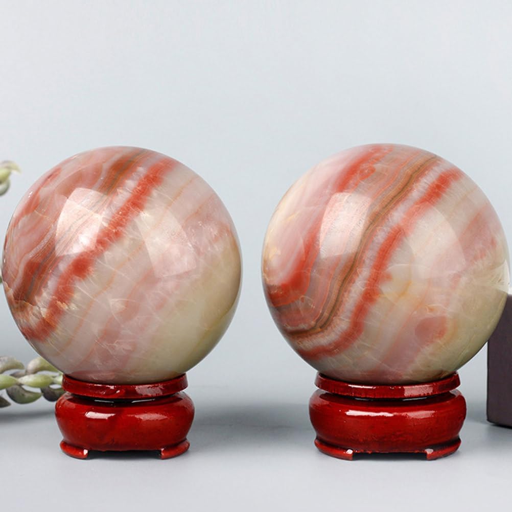 Natural Colorful Jade Crystal Sphere with Wooden Stand
