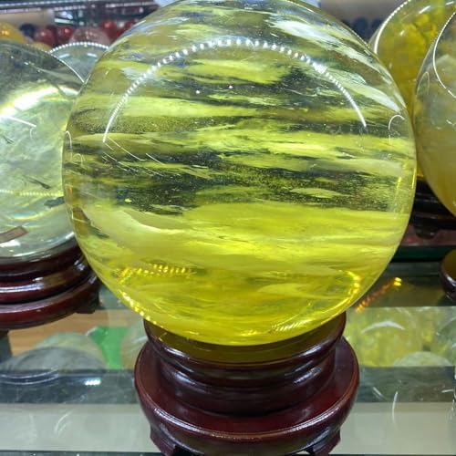 Natural Healing Crystal Sphere Ball with Stand Yellow Melting Quartz Stones 80mm