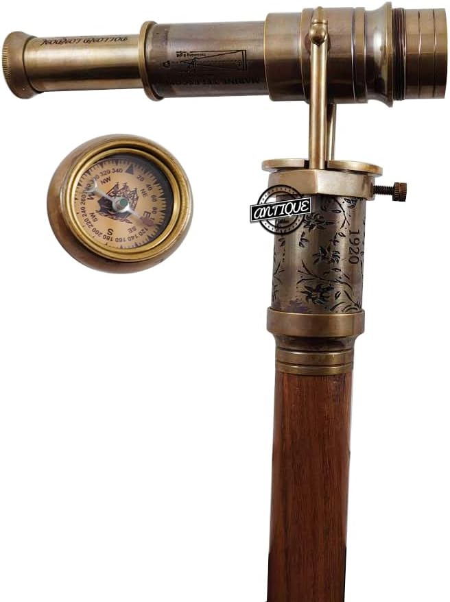 Unisex Lightweight Sturdy Folding Walking Cane with Antique Brass Handle