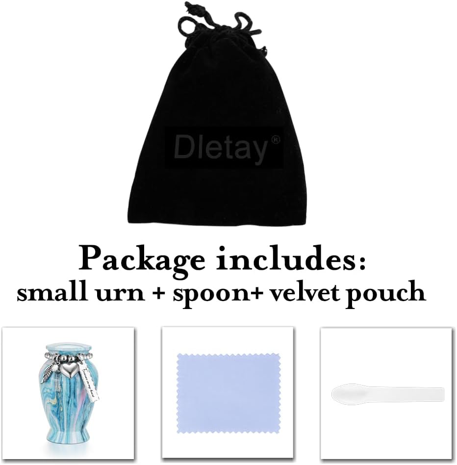 Dletay Small Urns for Human Ashes Ocean Blue Mini Cremation Urn