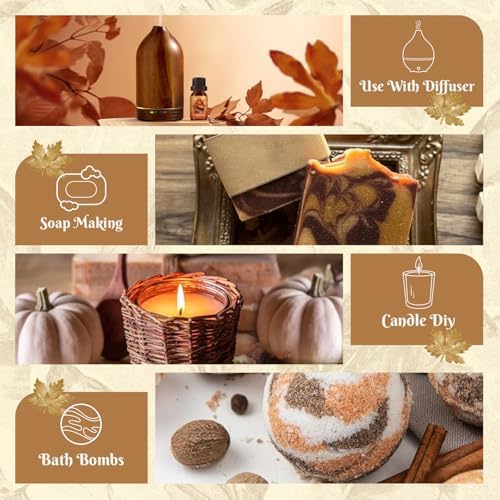 Autumn Essential Oil Set 6x10ml - Apple Spice Pumpkin Pie Pine Cinnamon Vanilla Snickerdoodle