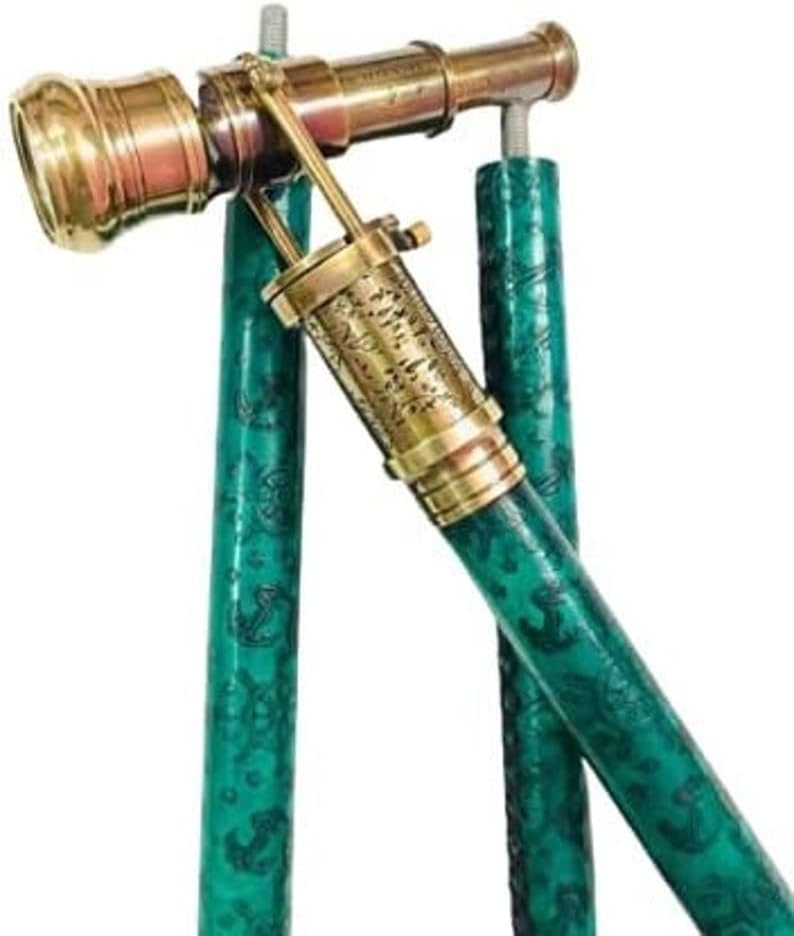 Rynass Engraved Victorian Telescope Compass Walking Stick Cane