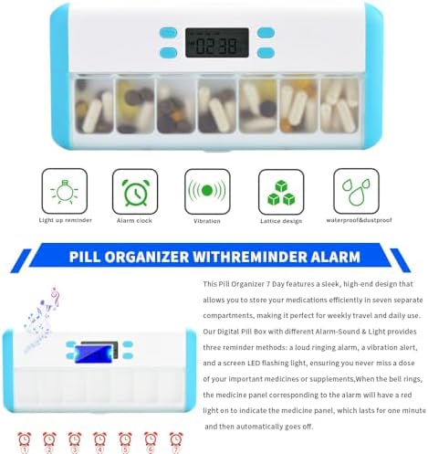 Smart Pill Organizer with 7 Alarms and LED Flash