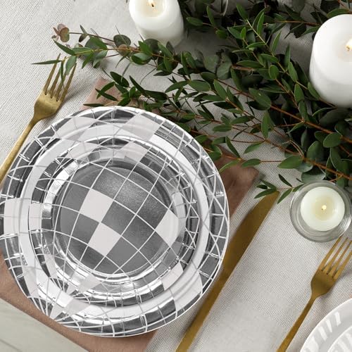 LeZakaa 50Pcs Disco Ball Paper Plates Set