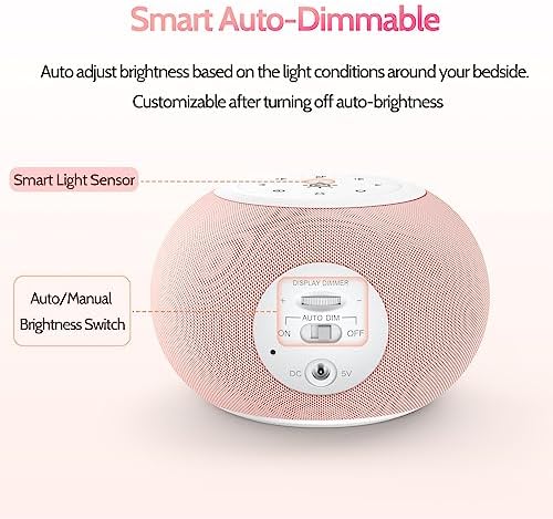 Reacher Auto Dimmable Sound Machine Alarm Clock with Night Lights