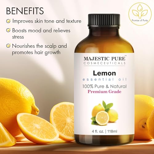 Majestic Pure Lemon Essential Oil 4 Fl Oz with Glass Dropper