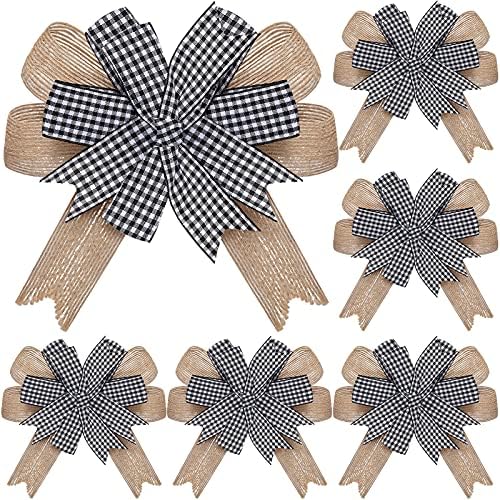 Chuangdi 6 Pcs Christmas Plaid Bow Decorations