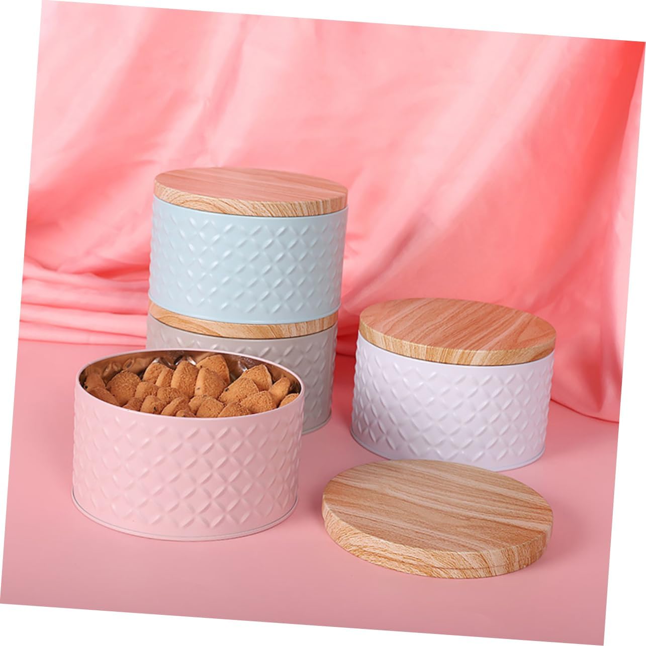 Pink Iron Snack Storage Box with Lid for Cookies and Treats