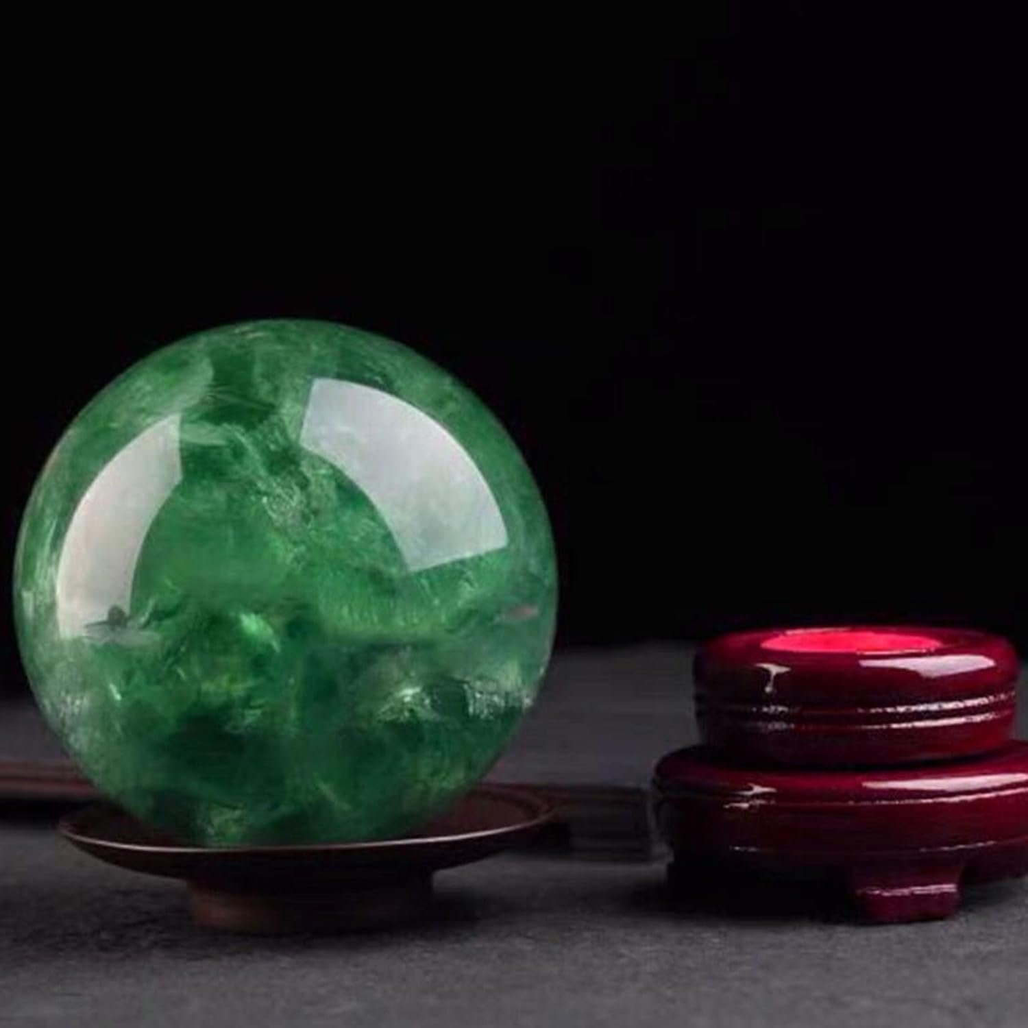 Natural Green Fluorite Crystal Sphere with Stand