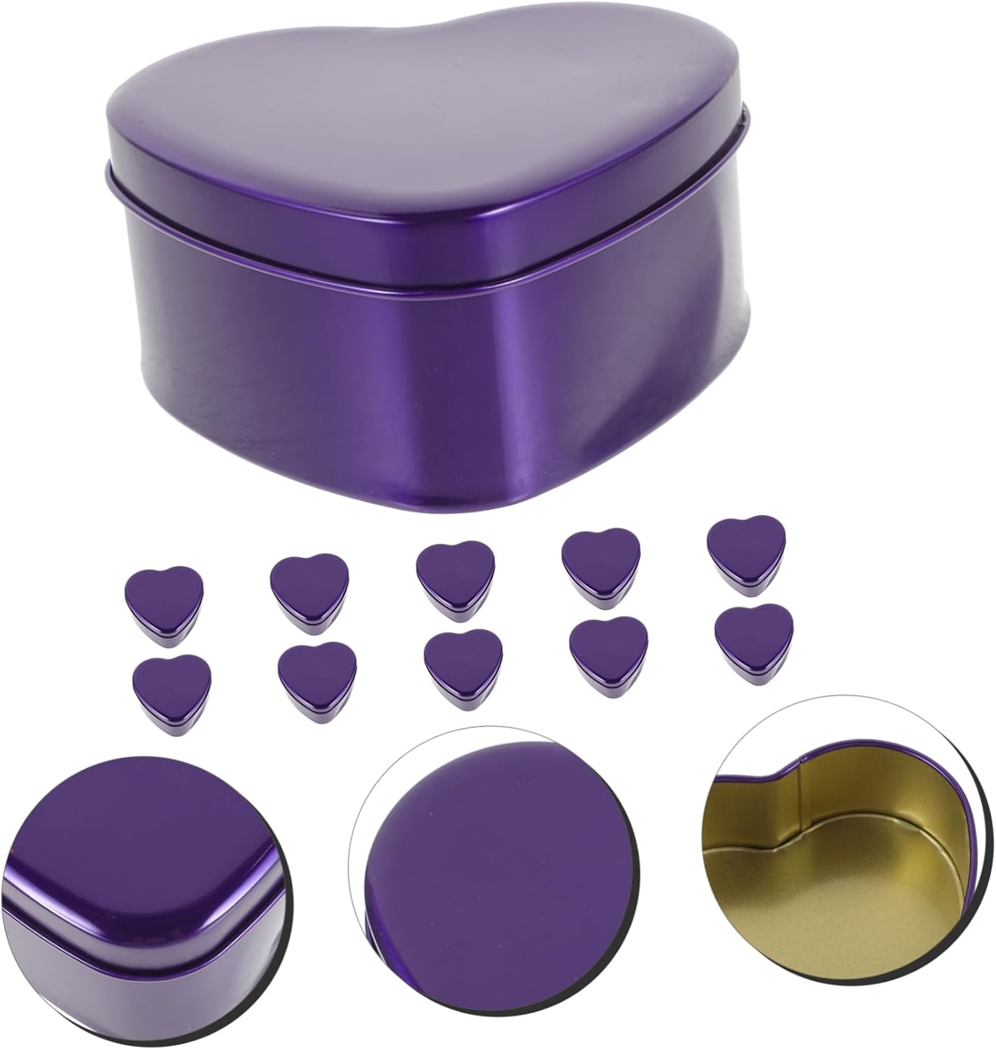 10Pcs Purple Heart Shaped Candy Box Wedding Favor Container Durable Tinplate