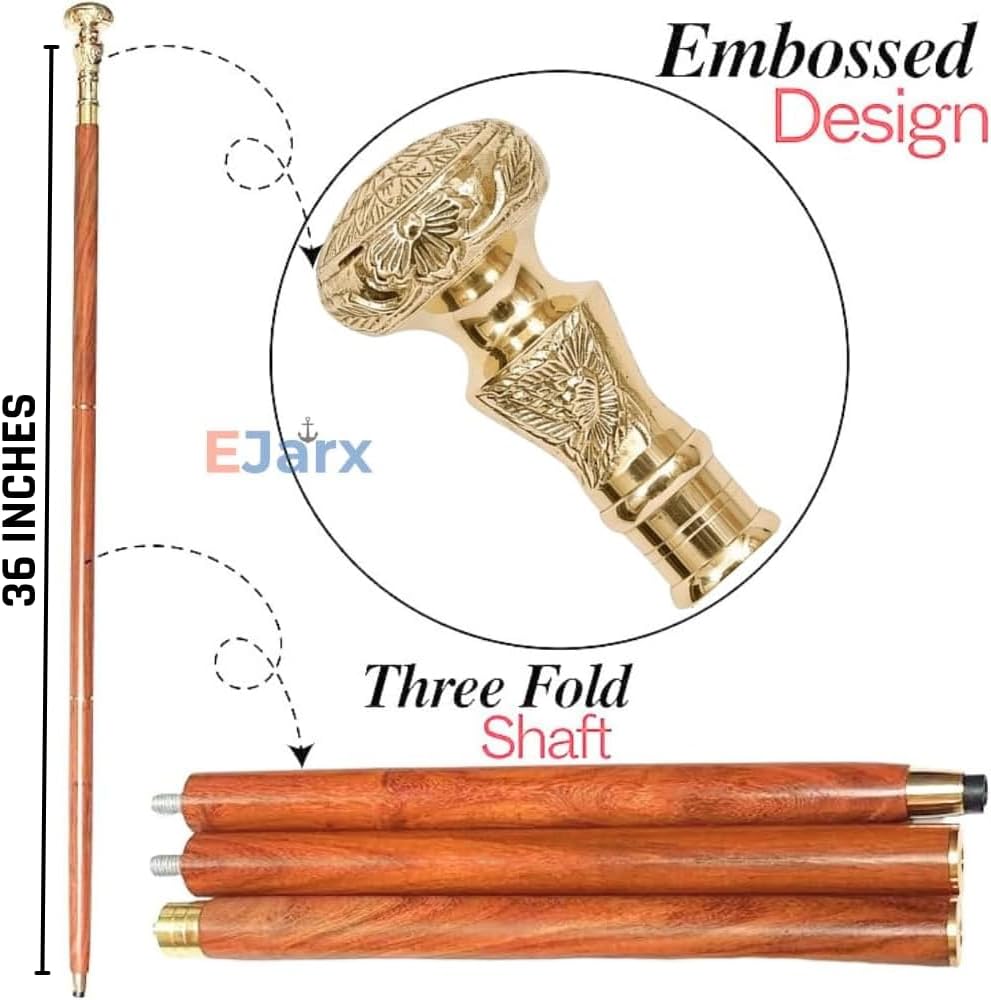 Ejarx Brass Lion Head Walking Stick 36 Inches