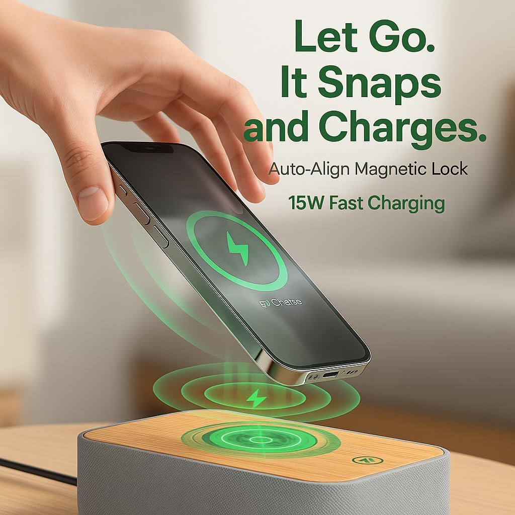 REACHER 15W Magnetic Wireless Charging Alarm Clock with White Noise