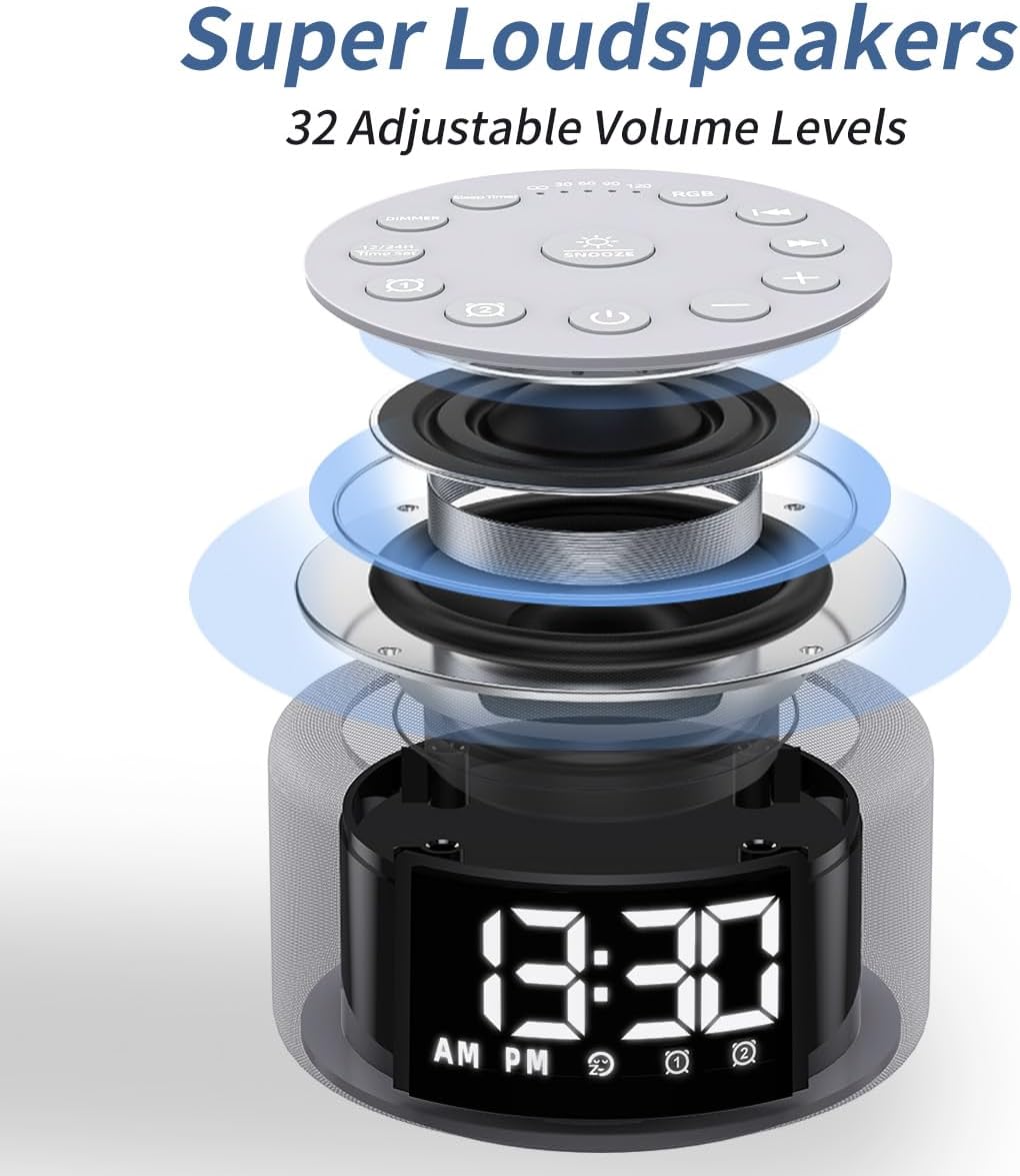 3 in 1 Sound Machine Alarm Clock with Night Light and Backup Battery