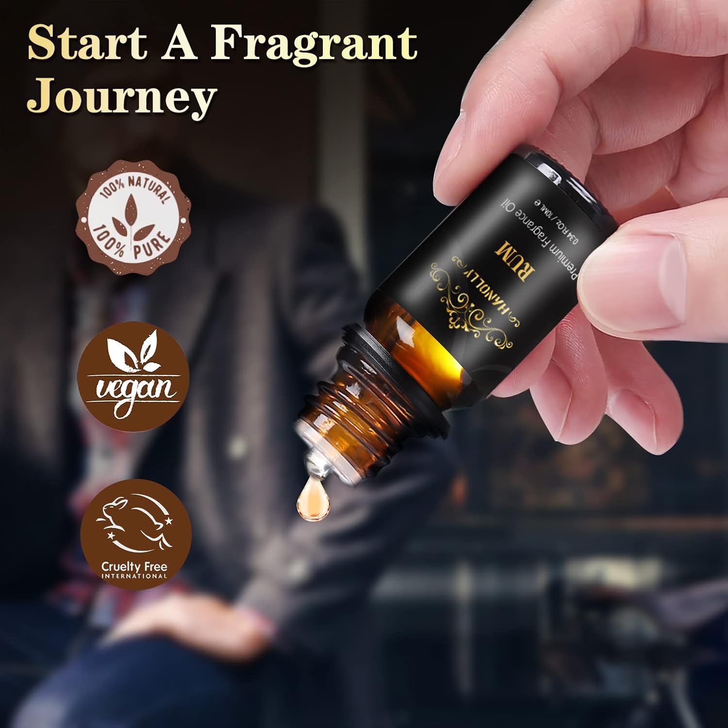 Mens Essential Oils Set 6x10ML - Sandalwood Cedar Leather Sweet Tobacco Rum Cologne