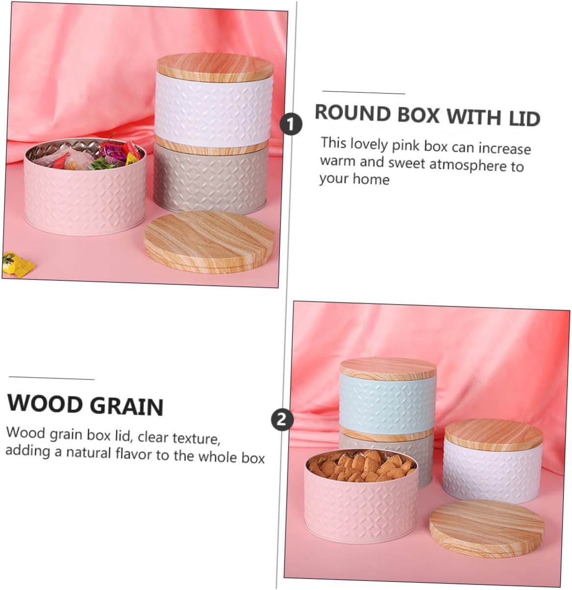 Pink Iron Snack Storage Box with Lid for Cookies and Treats