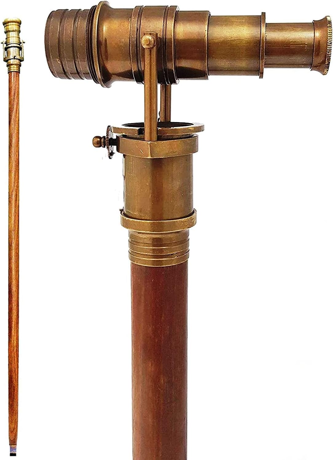 Beautiful Nautical Wooden Walking Stick With Brass Telescope Handle