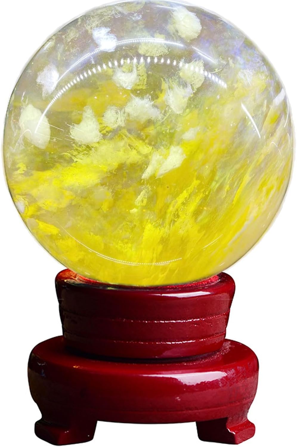 Natural Healing Crystal Sphere Ball with Stand Yellow Melting Quartz Stones 80mm
