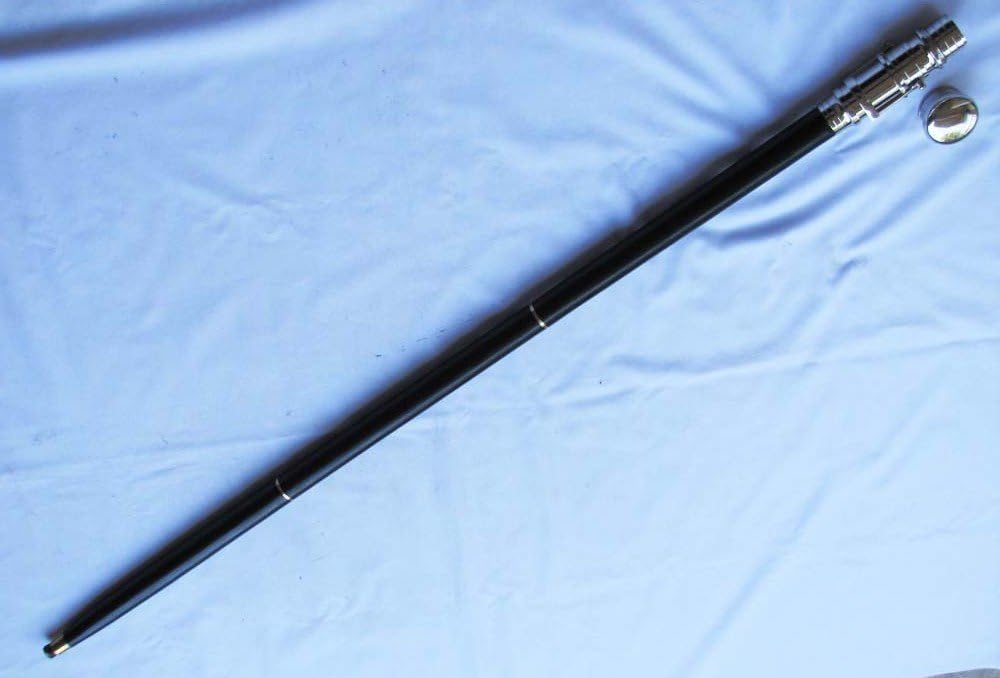 Collectible Black Wooden Cane with Chrome Handle 38 Inches Long
