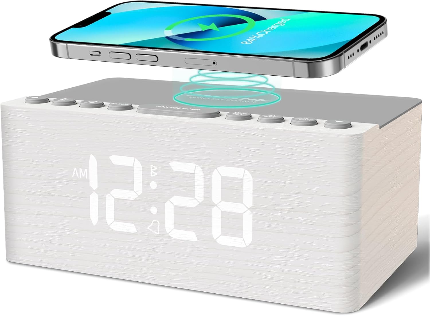 ANJANK Wooden Sound Machine Alarm Clock with Sleep Timer