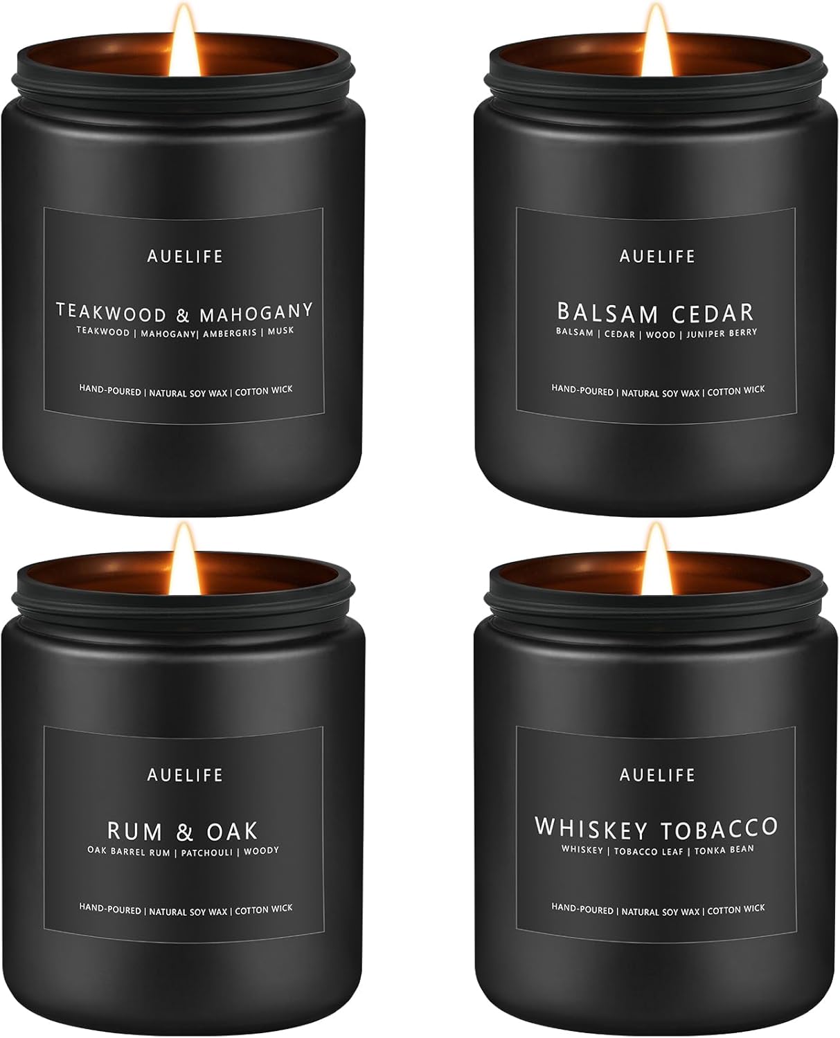Masculine Scented Candles Set - 4 Pack Teakwood Cedar Aromatherapy Candles