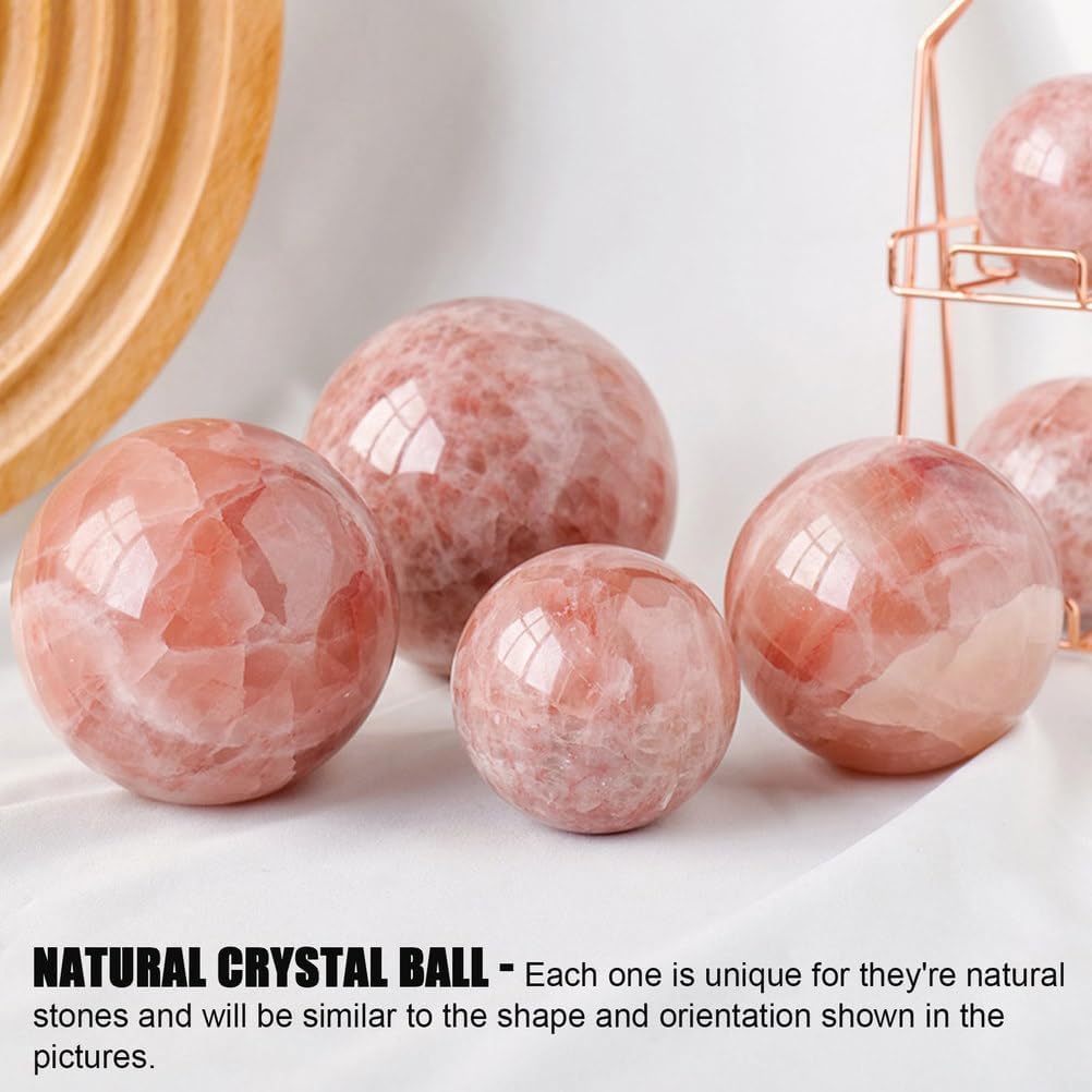 Red Calcite Sphere Ball with Wood Stand for Reiki Meditation and Healing