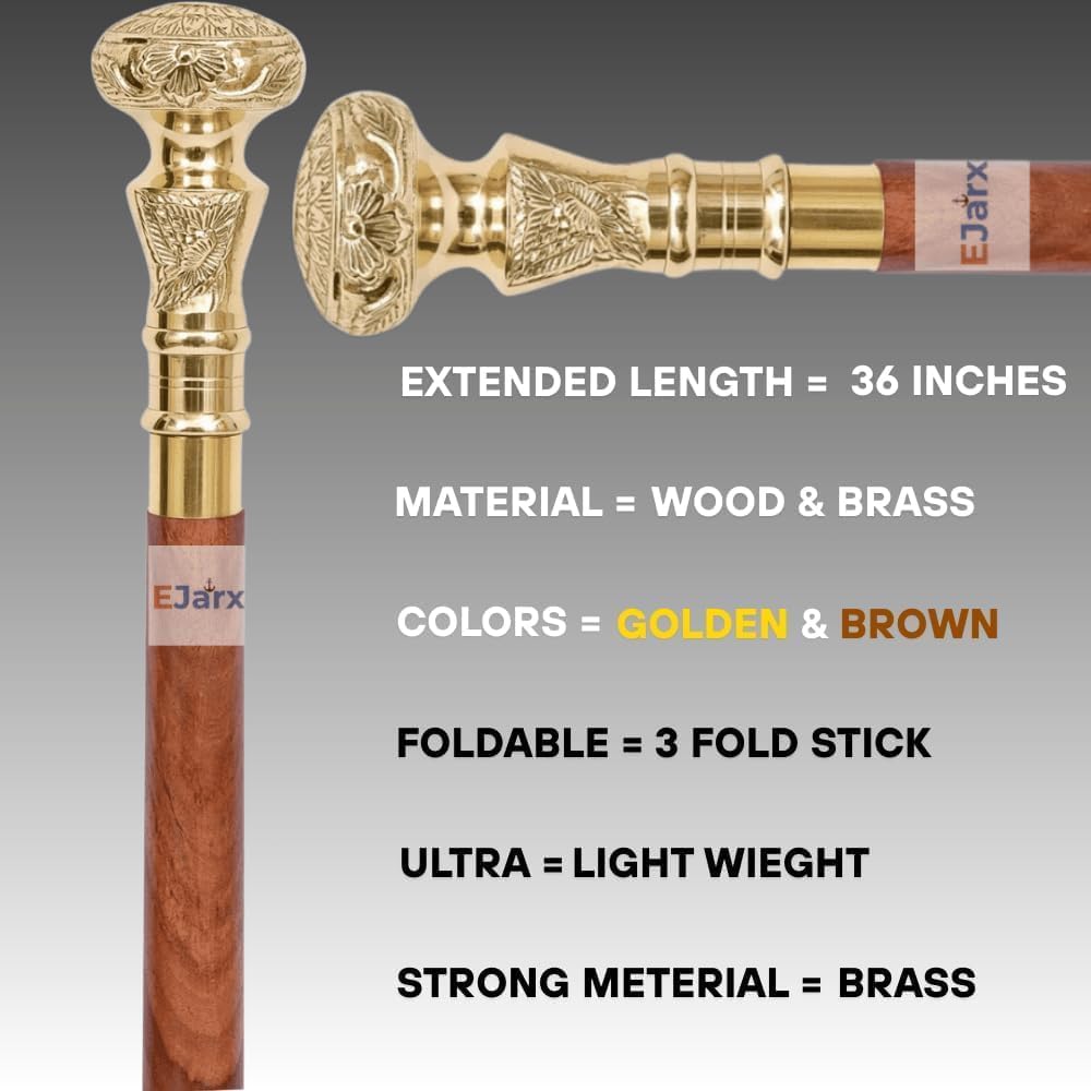 Ejarx Brass Lion Head Walking Stick 36 Inches
