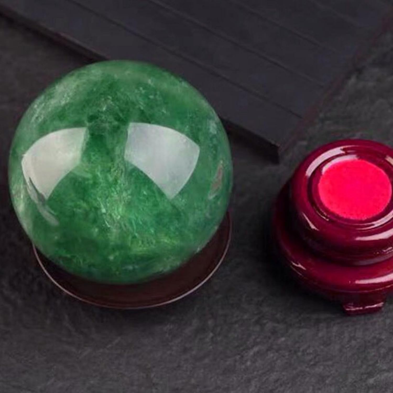 Natural Green Fluorite Crystal Sphere with Stand