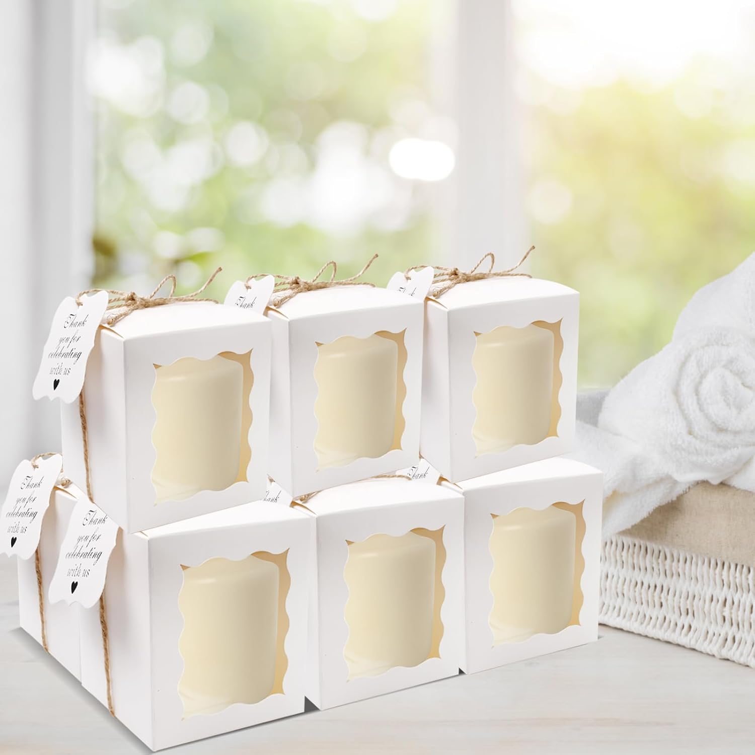 TANEMUDO 60 Piece Candle Gift Box with Clear Window White