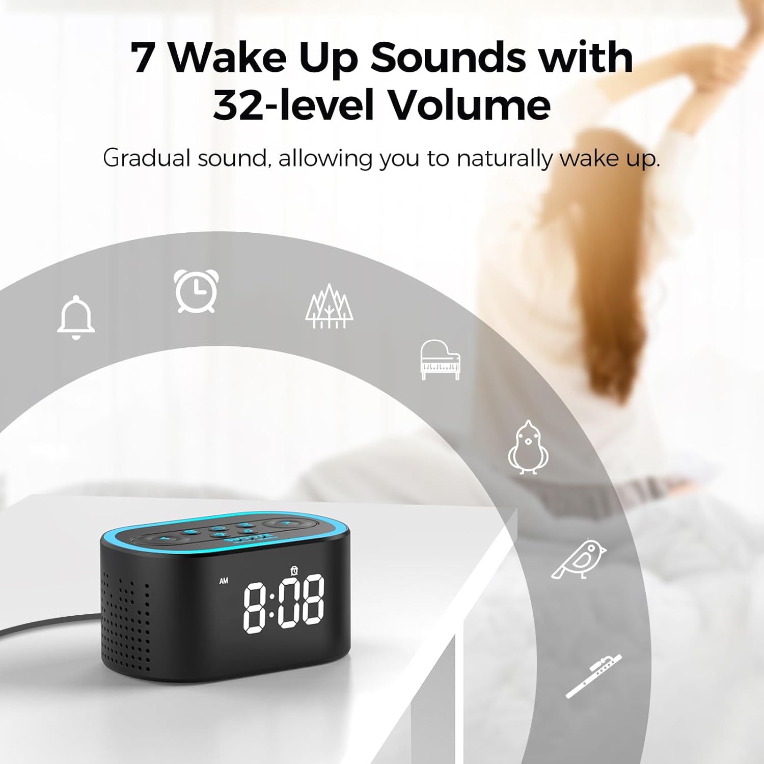 Reacher Digital Alarm Clock with White Noise and Night Light