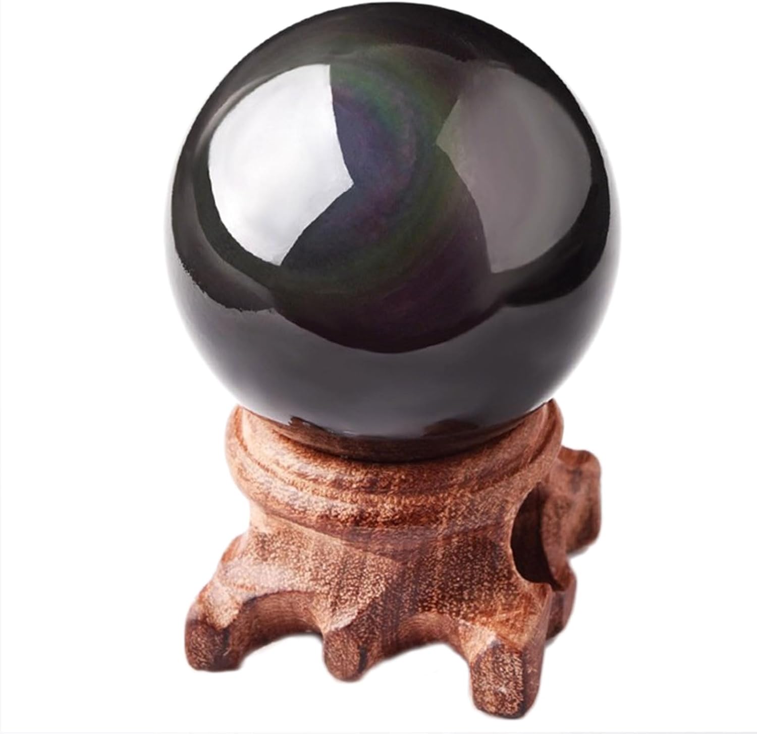 Natural Rainbow Eye Obsidian Crystal Sphere with Stand