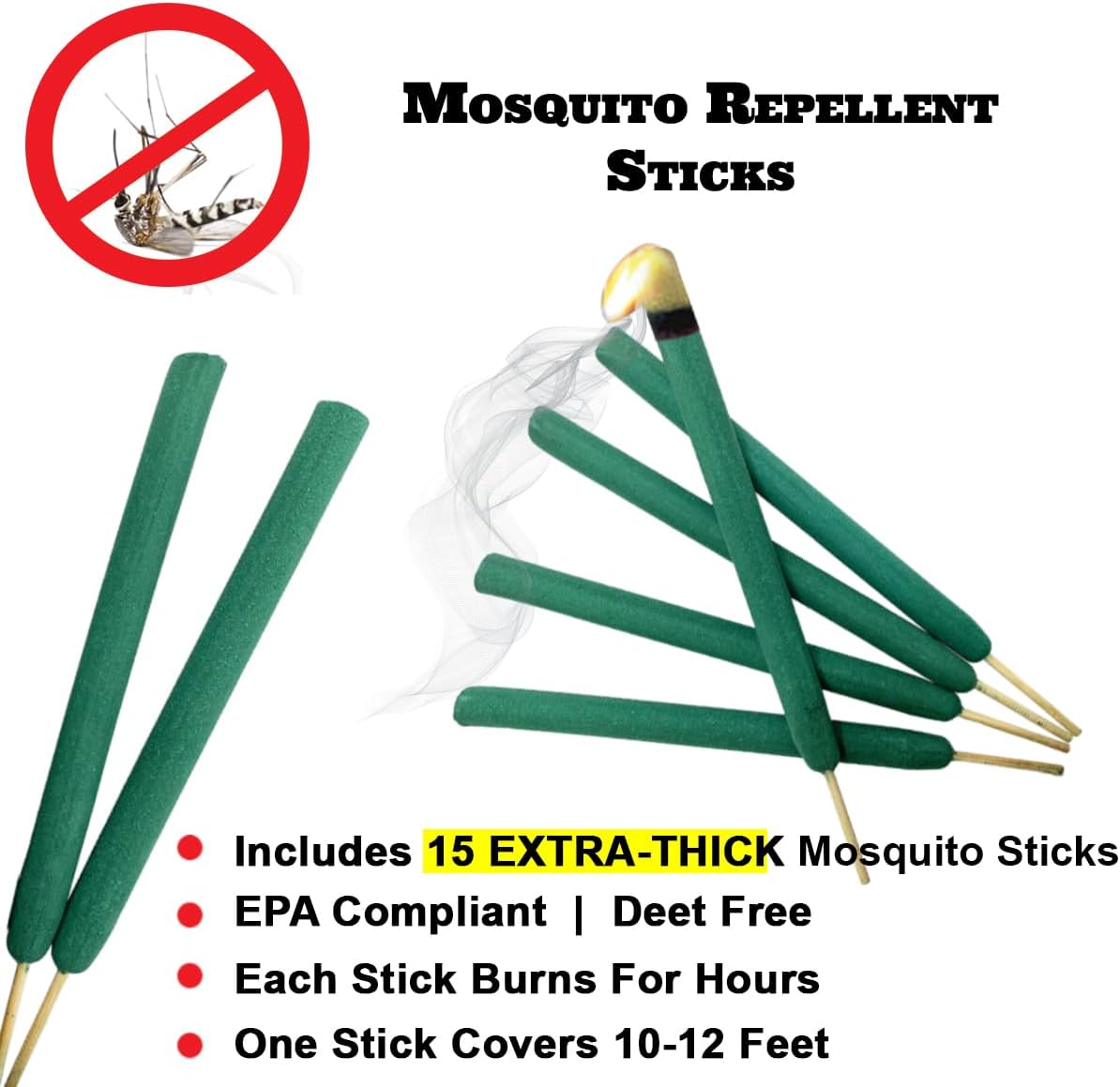 W4W Mosquito Repellent Sticks - Extra Thick 10-12 ft Coverage 3 Pack