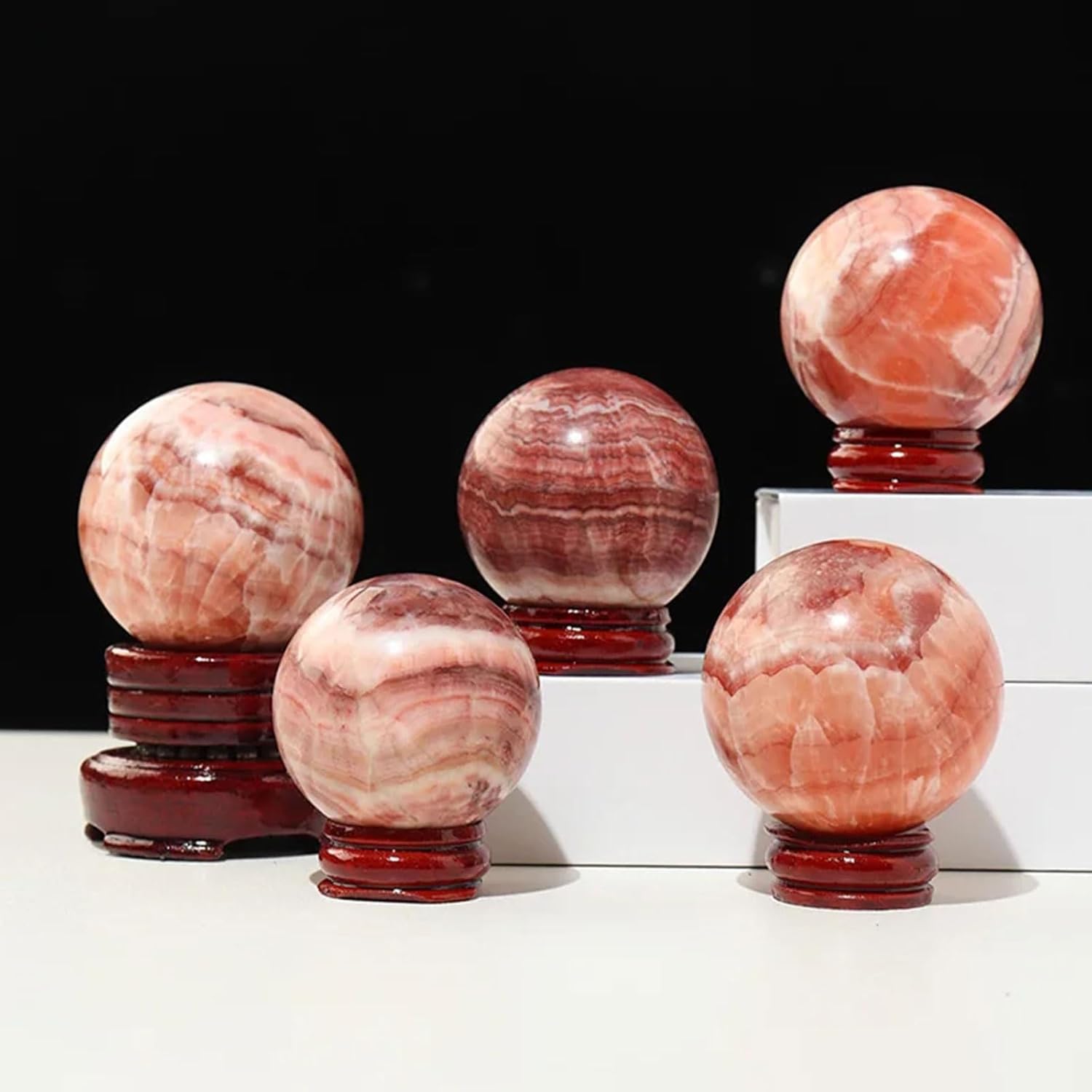 Natural Rhodochrosite Crystal Ball with Stand - Healing Gemstones for Feng Shui