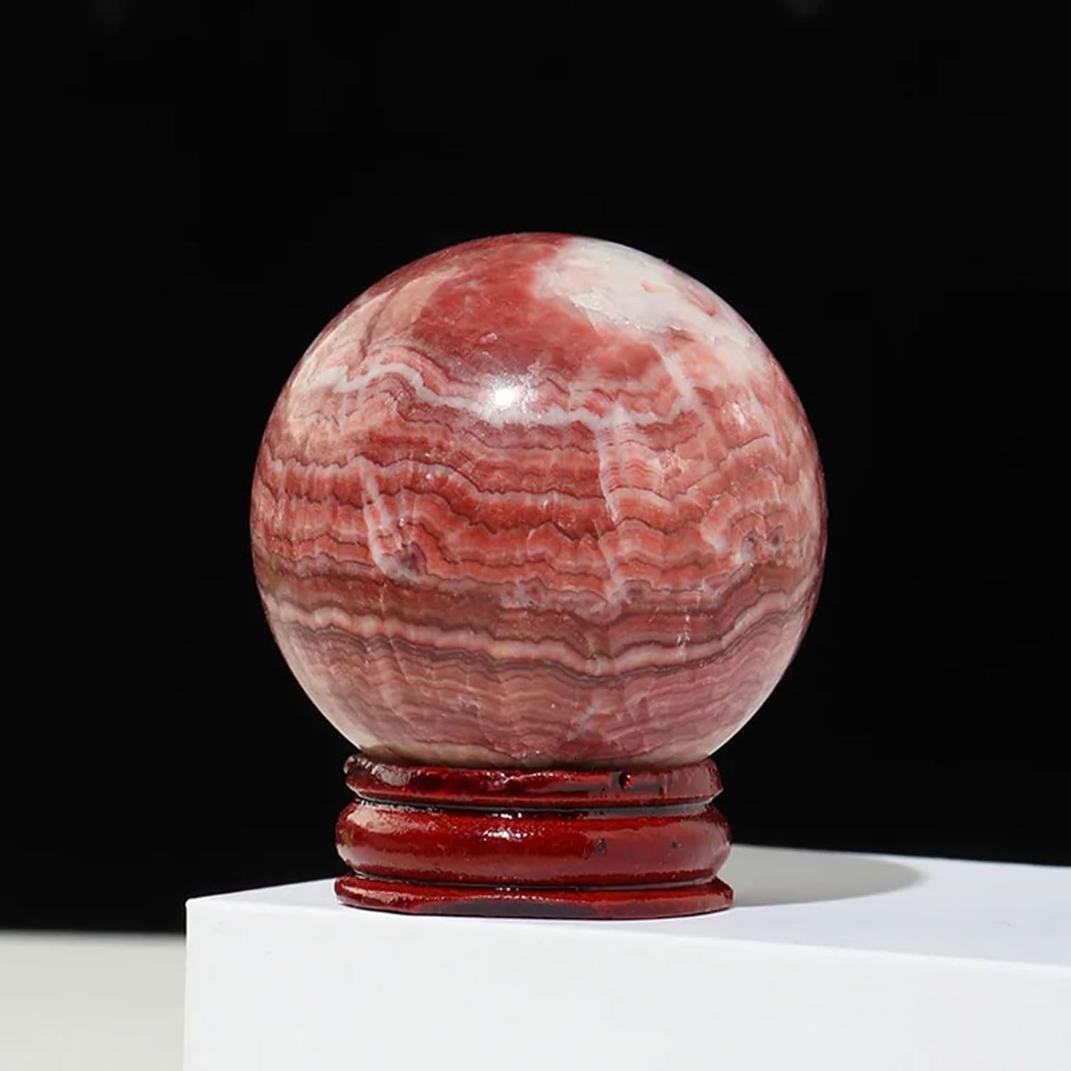 Natural Rhodochrosite Crystal Ball with Stand - Healing Gemstones for Feng Shui