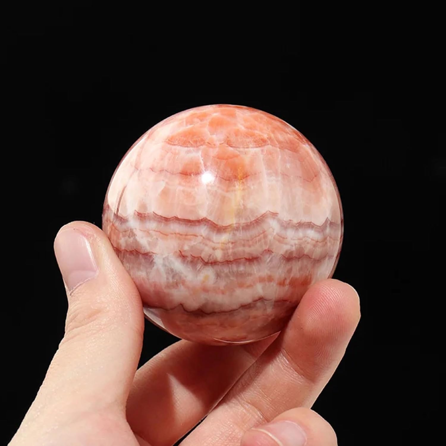 Natural Rhodochrosite Crystal Ball with Stand - Healing Gemstones for Feng Shui