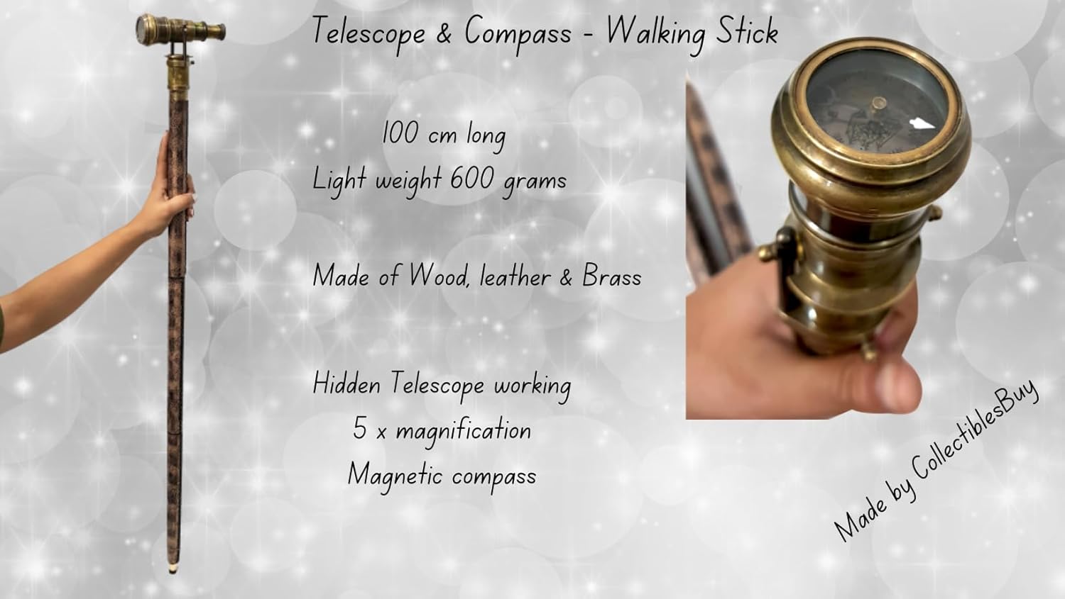 Antique Compass Telescope Walking Stick Cane