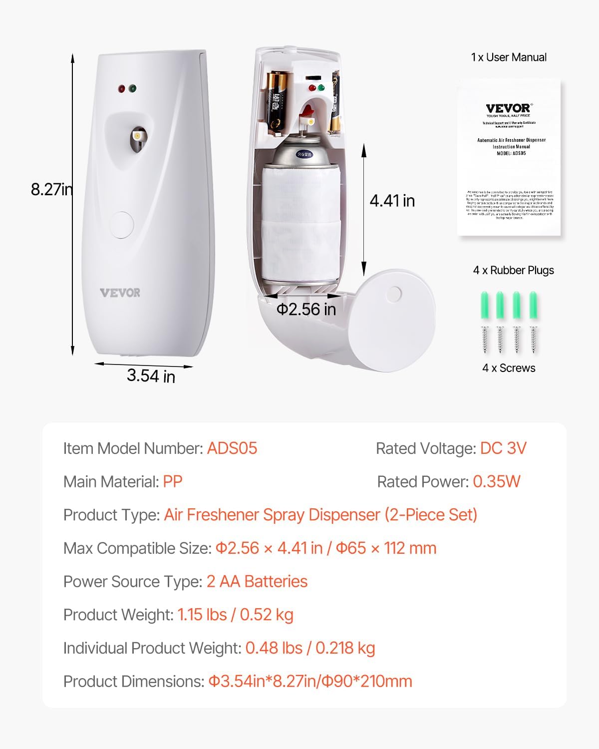 VEVOR Automatic Air Freshener Spray Dispenser 2 Pack