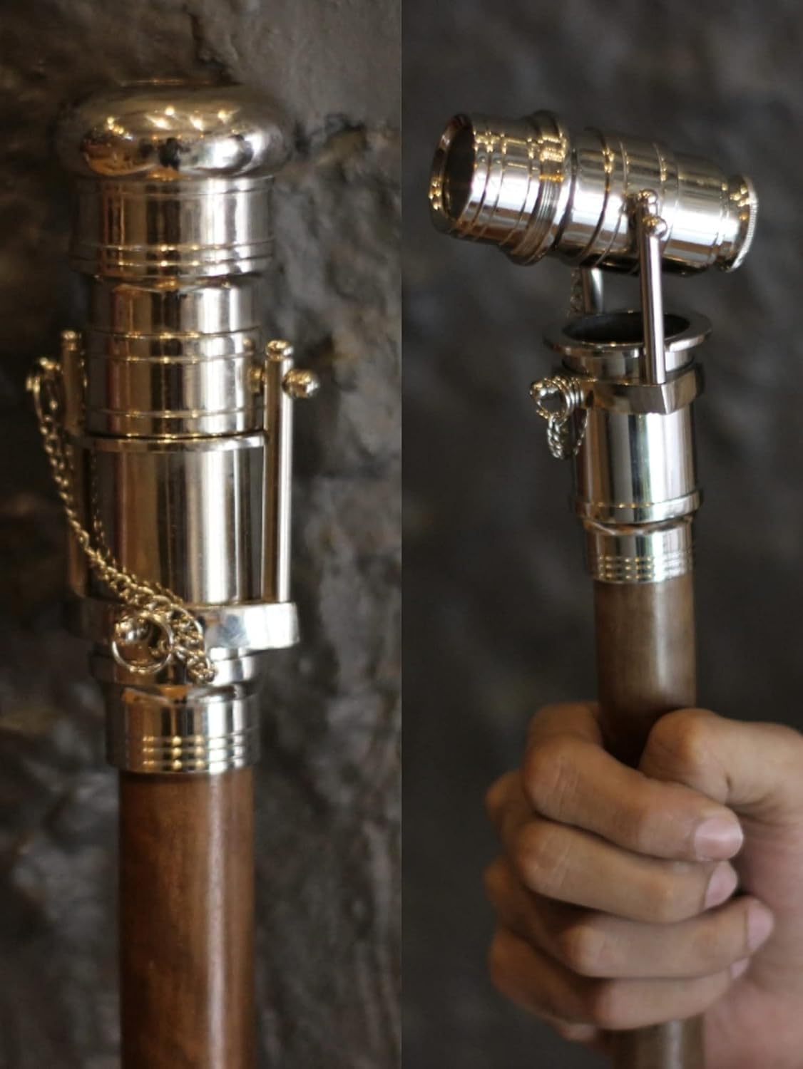 Stylish Brass Finish Folding Walking Stick with Handle 36