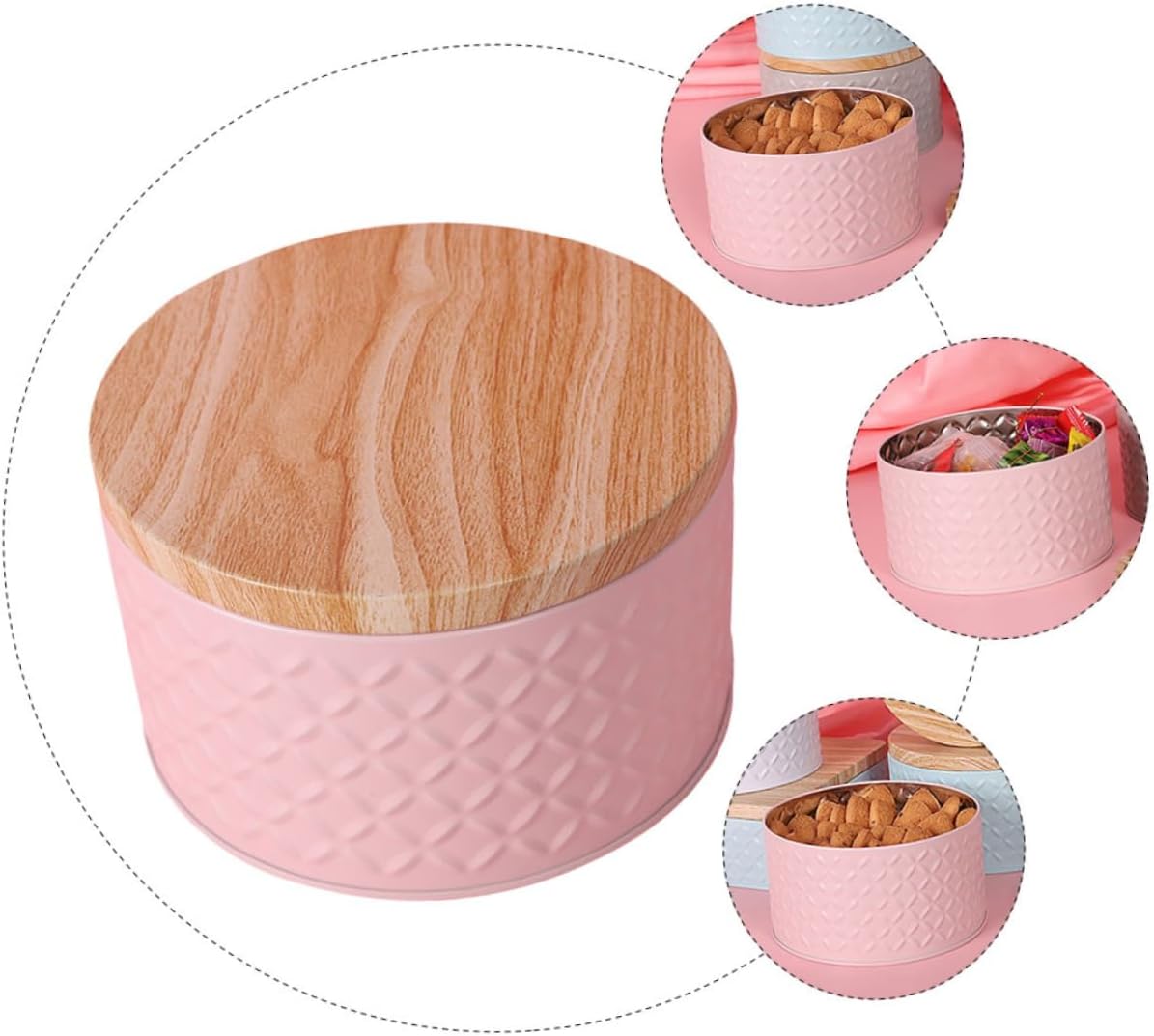 Pink Iron Snack Storage Box with Lid for Cookies and Treats