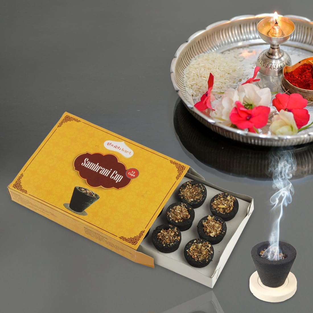 Shubhkart 12 Pcs Premium Sambrani Dhoop Cup Black