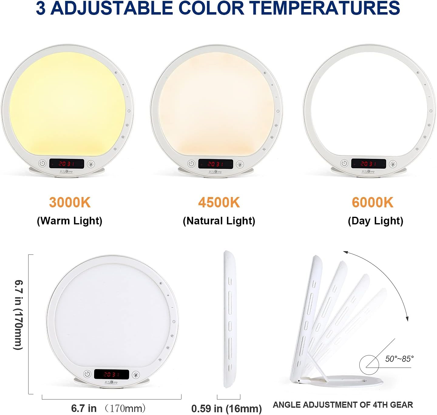 JUXLamp 10000 Lux Light Therapy Wake Up Lamp