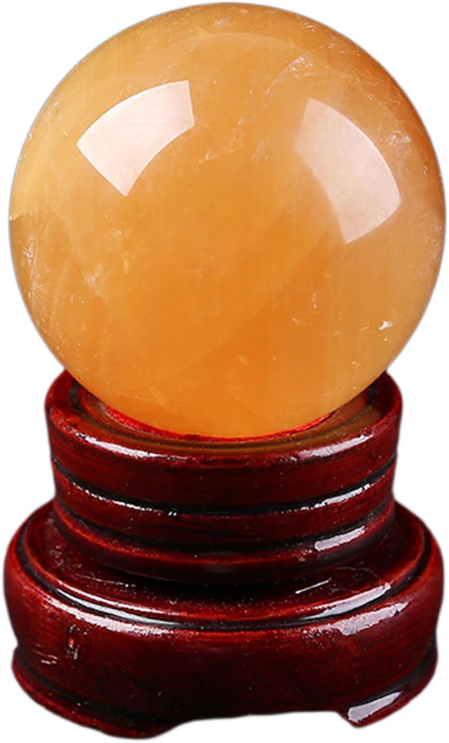 Yellow Calcite Quartz Crystal Sphere with Wooden Stand 9cm