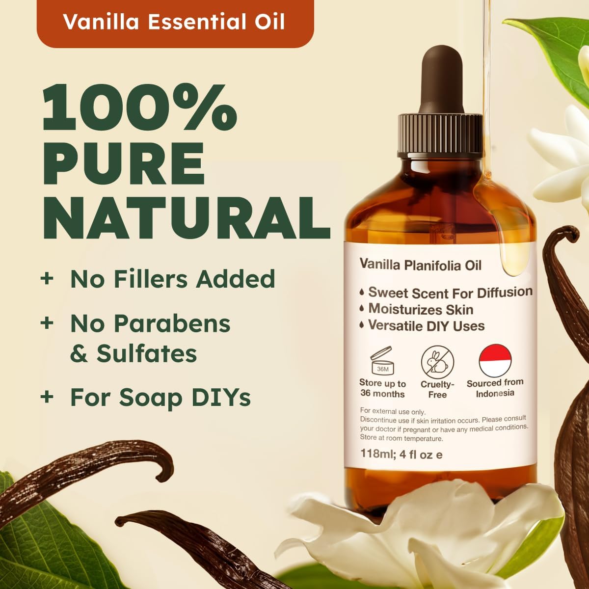 Kukka Vanilla Essential Oil 4 Fl Oz for Diffuser Skin