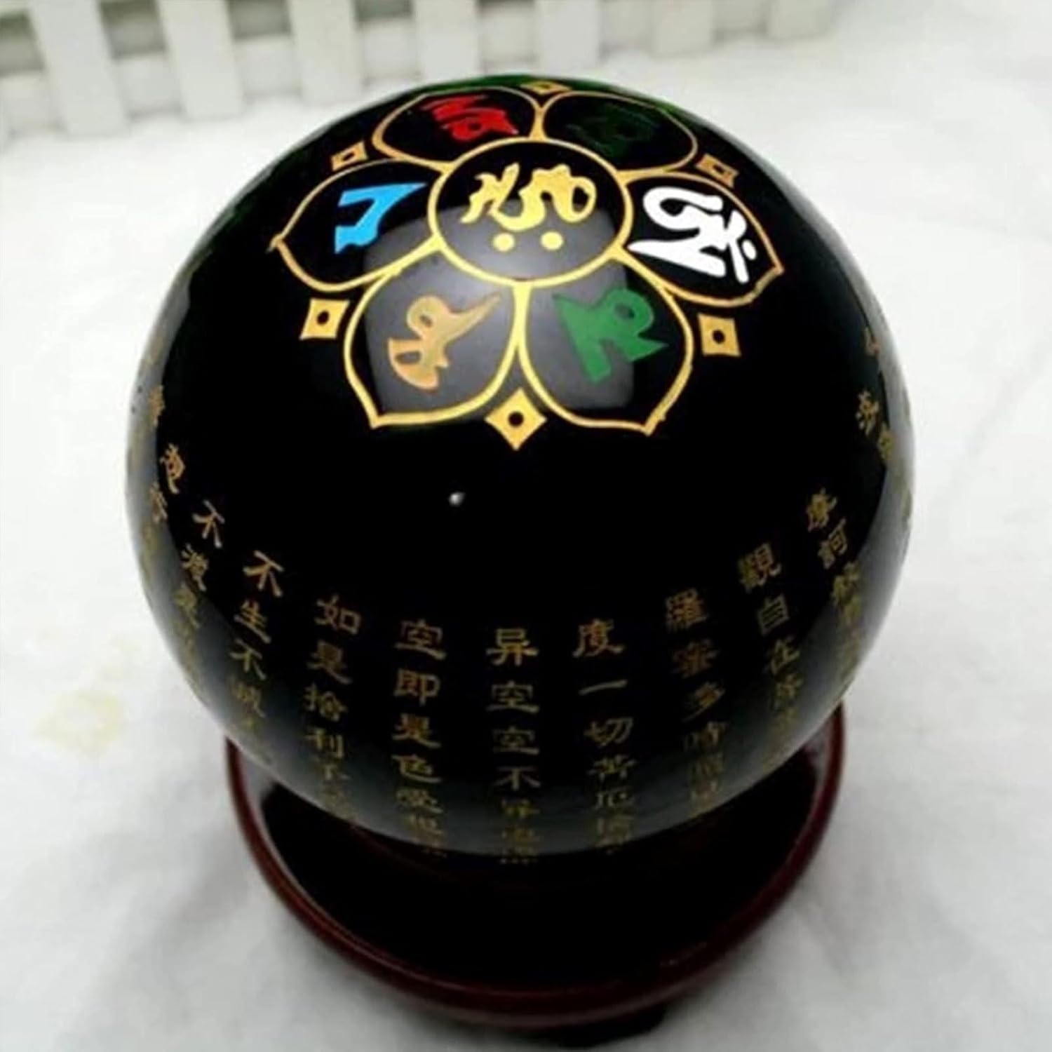Engraved Symbol Black Obsidian Crystal Ball with Stand