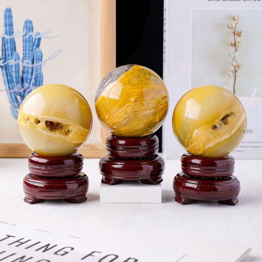 Natural Yellow Crystal Geode Sphere with Stand 60mm